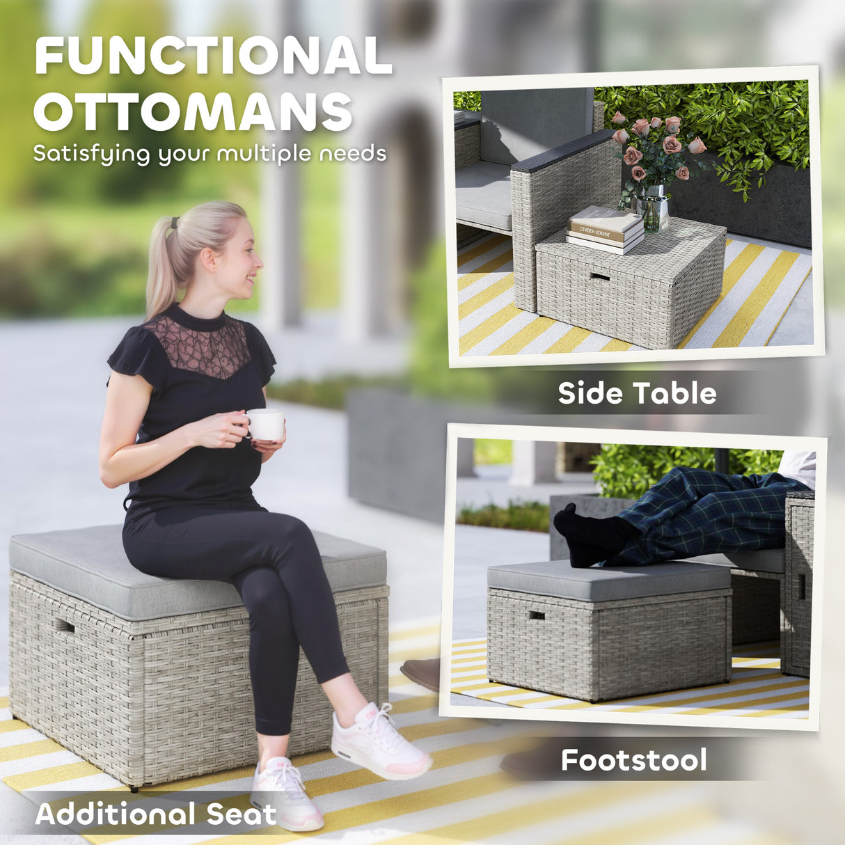 Poly Rattan 5 Pieces Garden Sofa Set With Storage Table And Footstools - Velmora