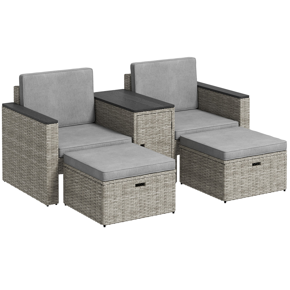 Poly Rattan 5 Pieces Garden Sofa Set With Storage Table And Footstools - Velmora