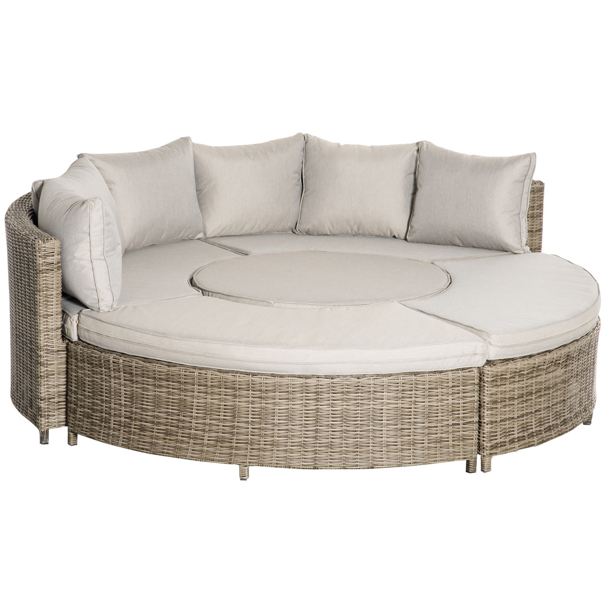 Poly Rattan 5 Pieces Round Garden Daybed With Cushions - Velmora