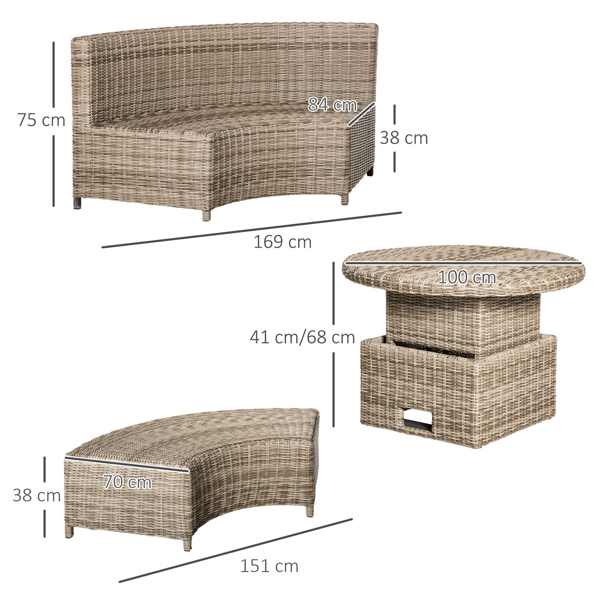 Poly Rattan 5 Pieces Round Garden Daybed With Cushions - Velmora