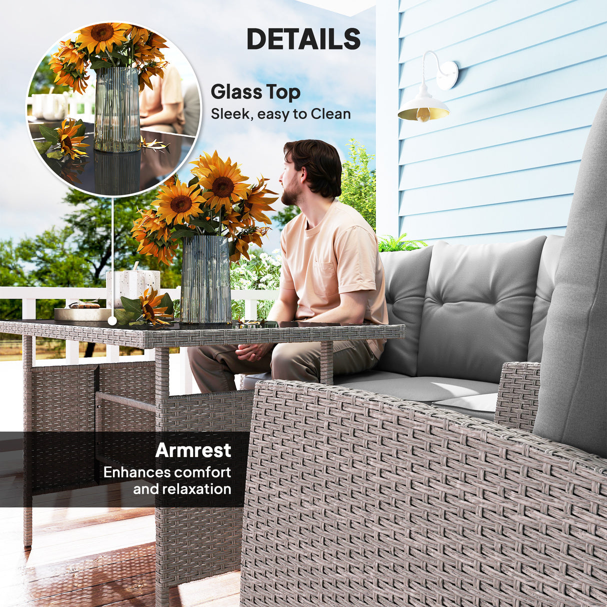 Poly Rattan 5 Seater Garden Furniture Set With Glass Table and Cushions - Velmora
