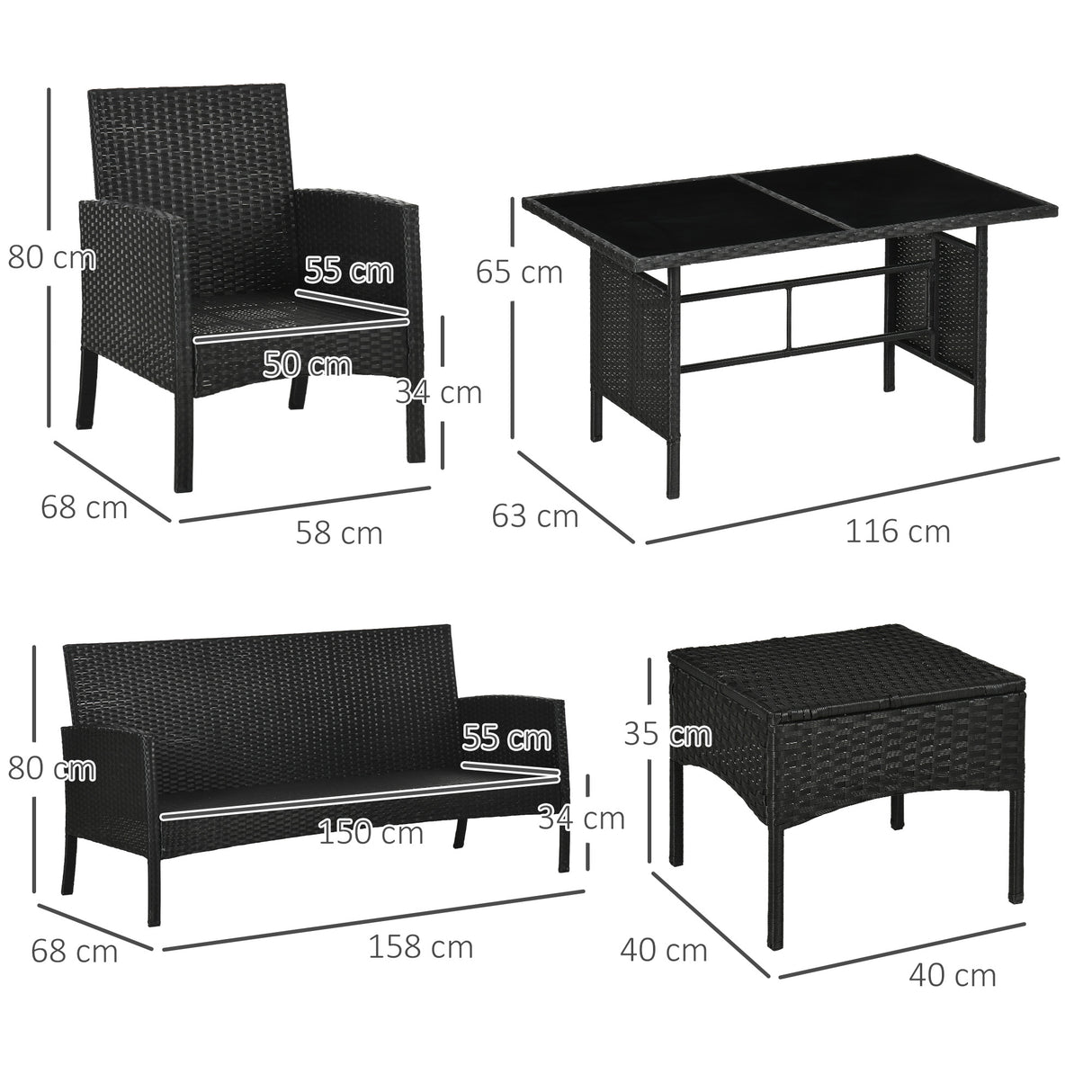 Poly Rattan 5 Seater Garden Furniture Set With Glass Table and Cushions - Velmora