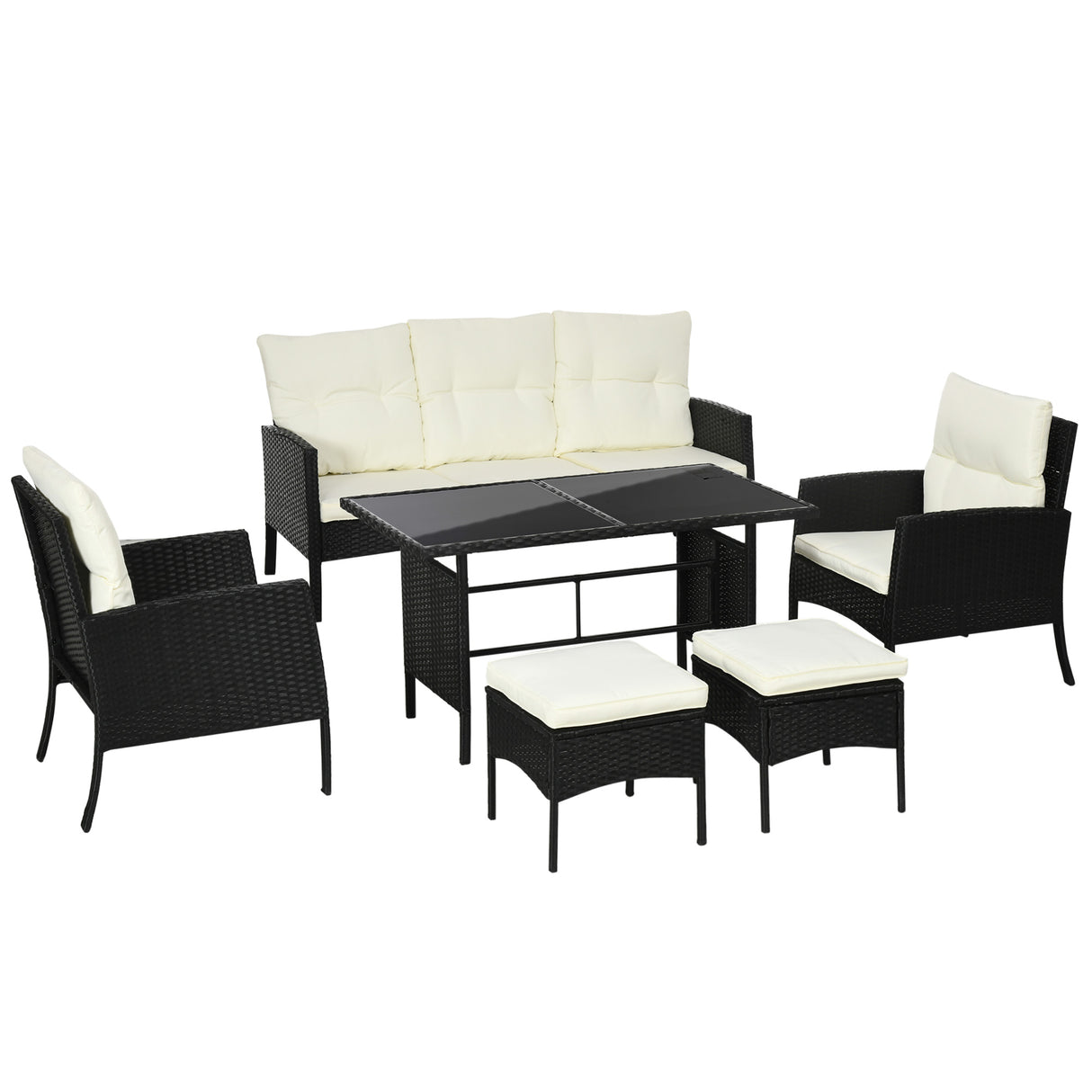 Poly Rattan 5 Seater Garden Furniture Set With Glass Table and Cushions - Velmora