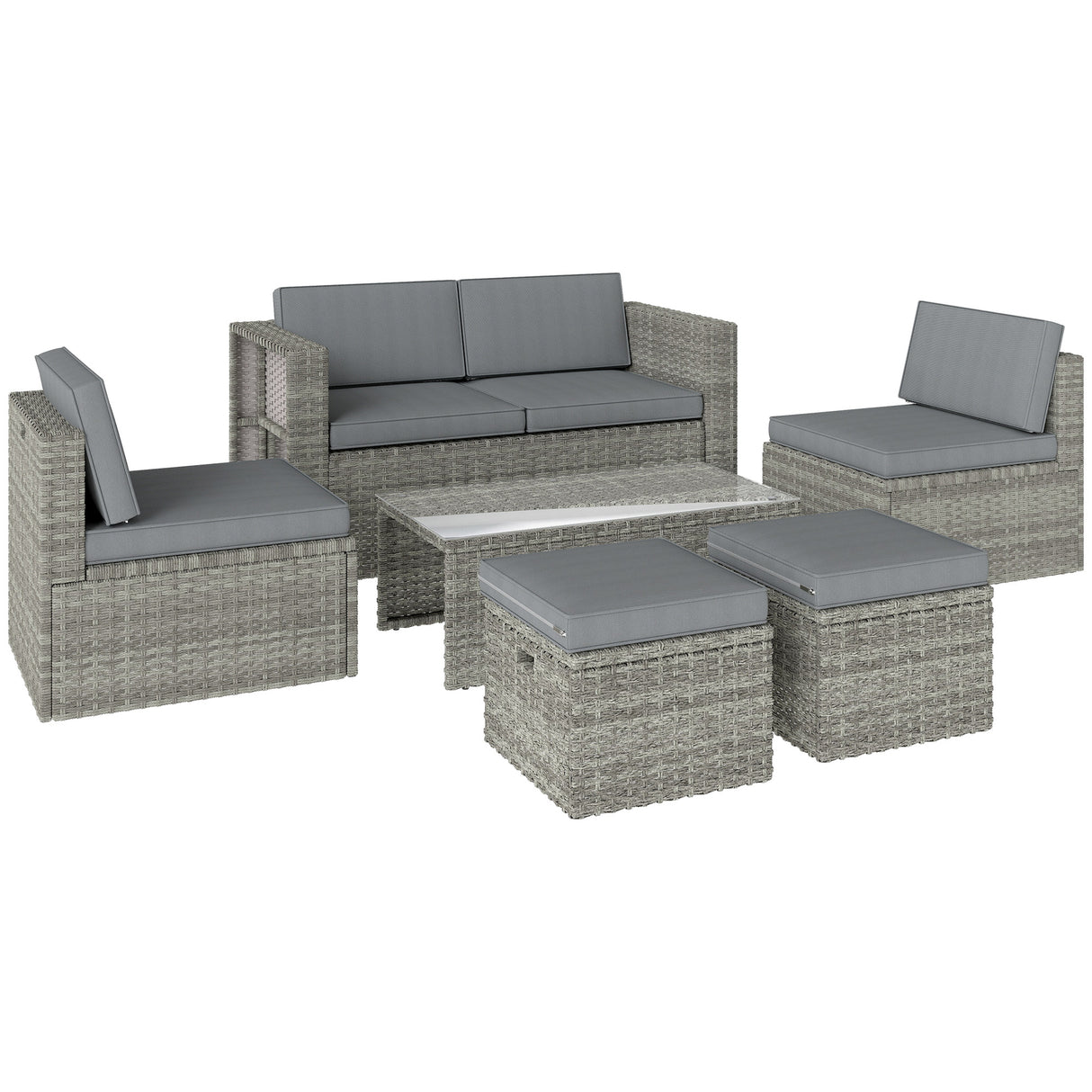 Poly Rattan 6 Pieces Conversation Garden Sofa Set With Nesting Footstools - Velmora