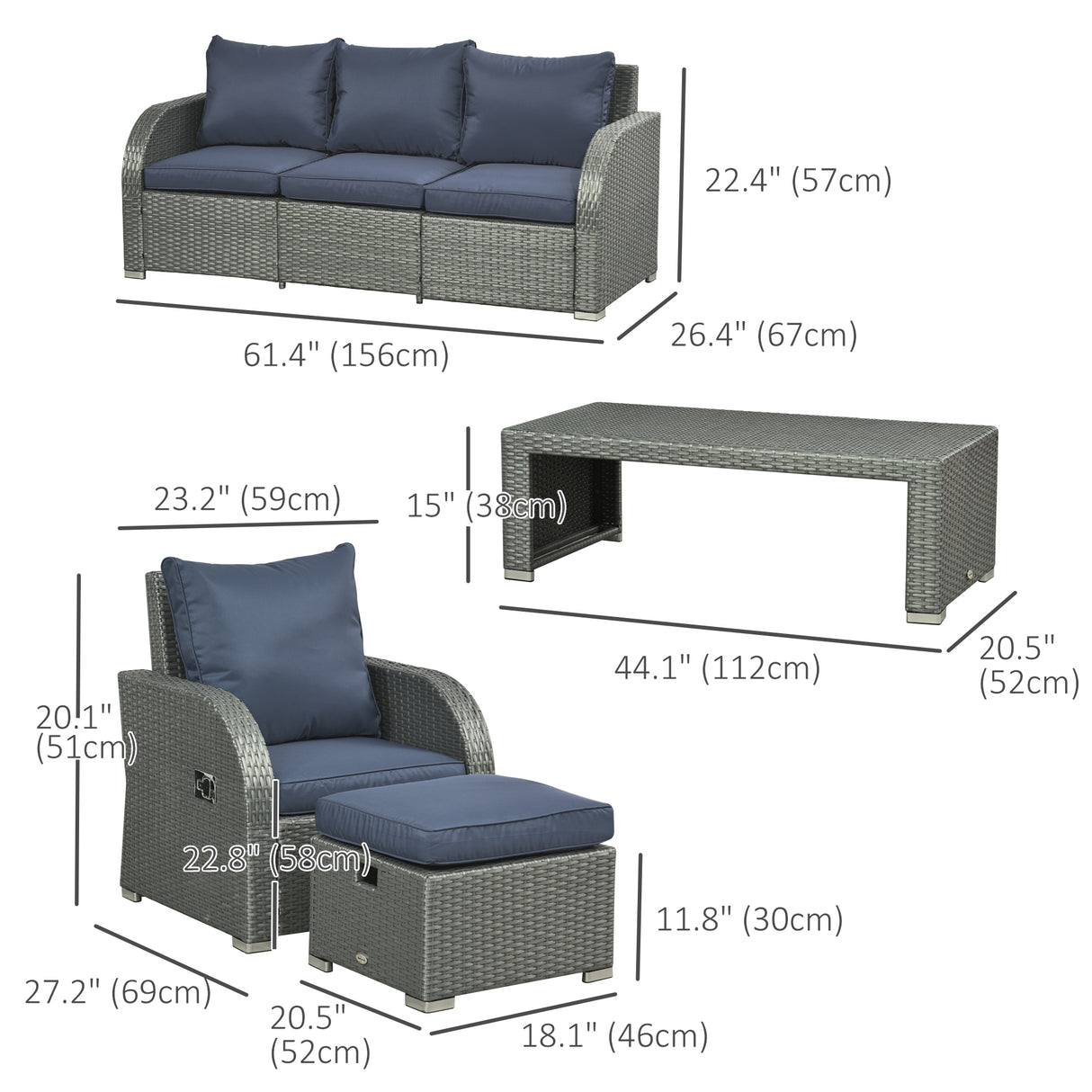 Poly Rattan 6 Pieces Garden Dining Set With Reclining Armchairs and Metal Frame - Velmora