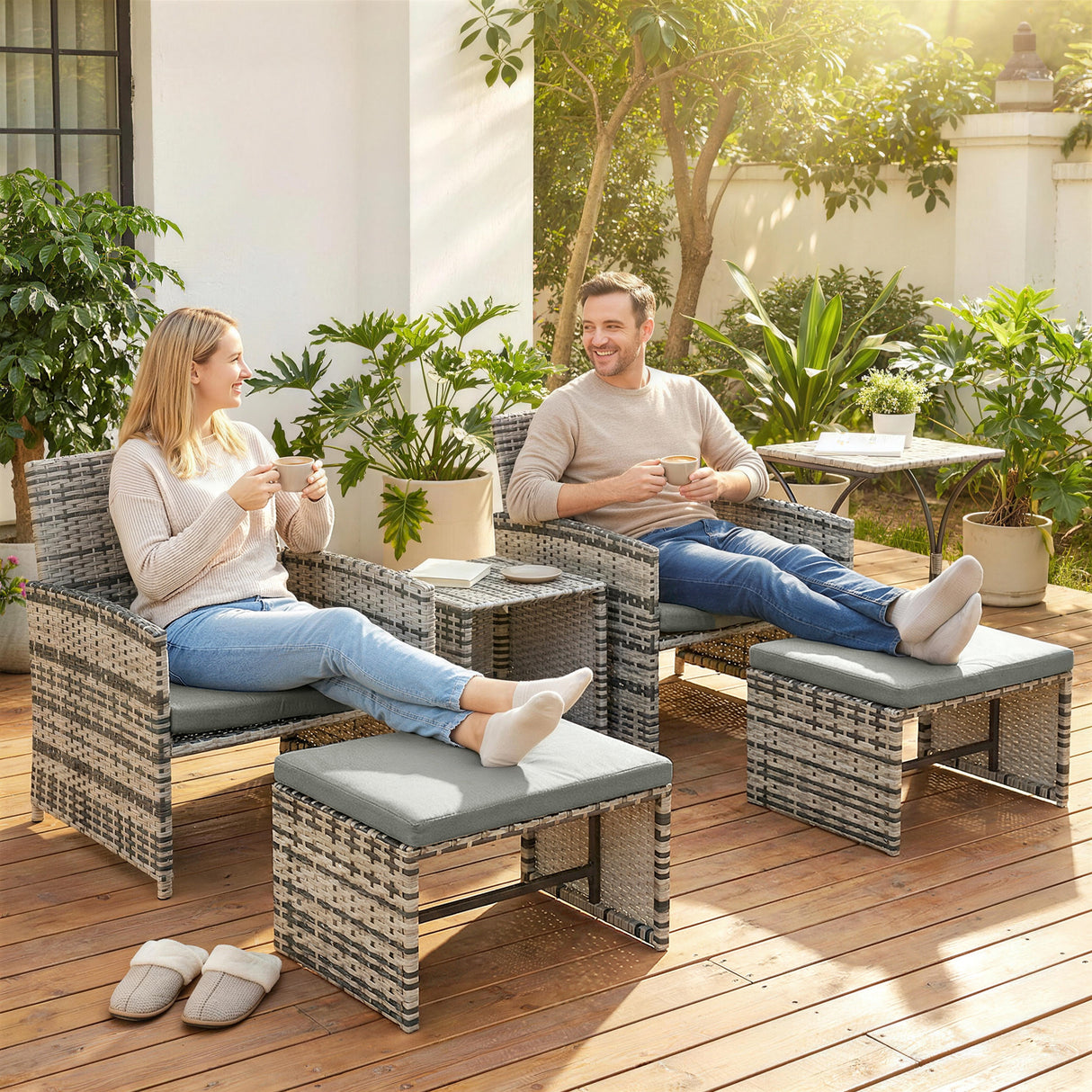 Poly Rattan 6 Pieces Garden Sofa Set With Nesting Tables And Armchairs - Velmora