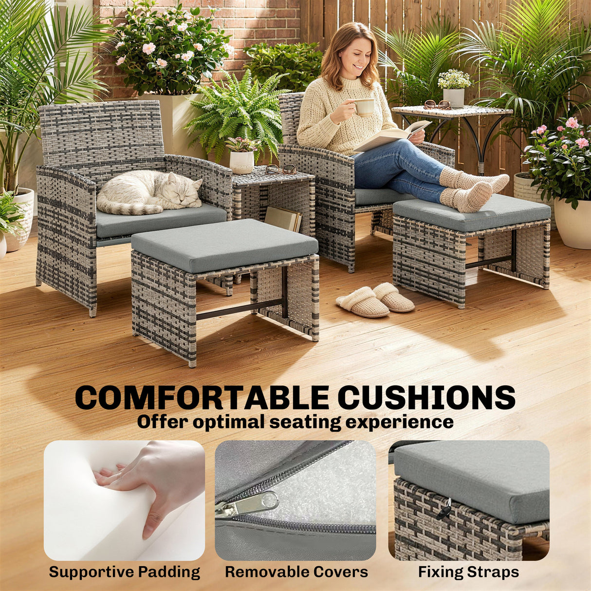Poly Rattan 6 Pieces Garden Sofa Set With Nesting Tables And Armchairs - Velmora