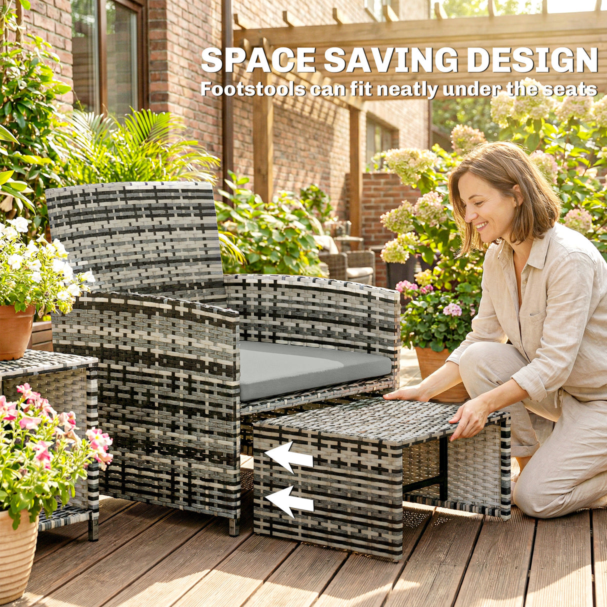 Poly Rattan 6 Pieces Garden Sofa Set With Nesting Tables And Armchairs - Velmora