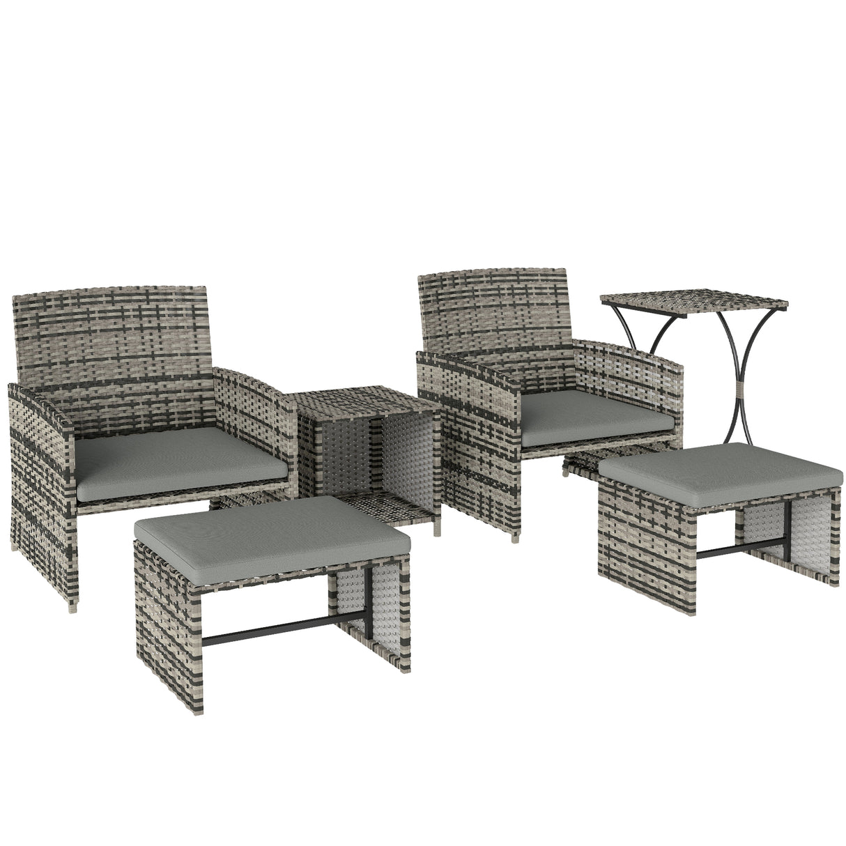 Poly Rattan 6 Pieces Garden Sofa Set With Nesting Tables And Armchairs - Velmora
