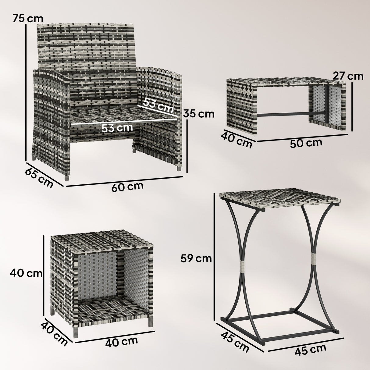 Poly Rattan 6 Pieces Garden Sofa Set With Nesting Tables And Armchairs - Velmora