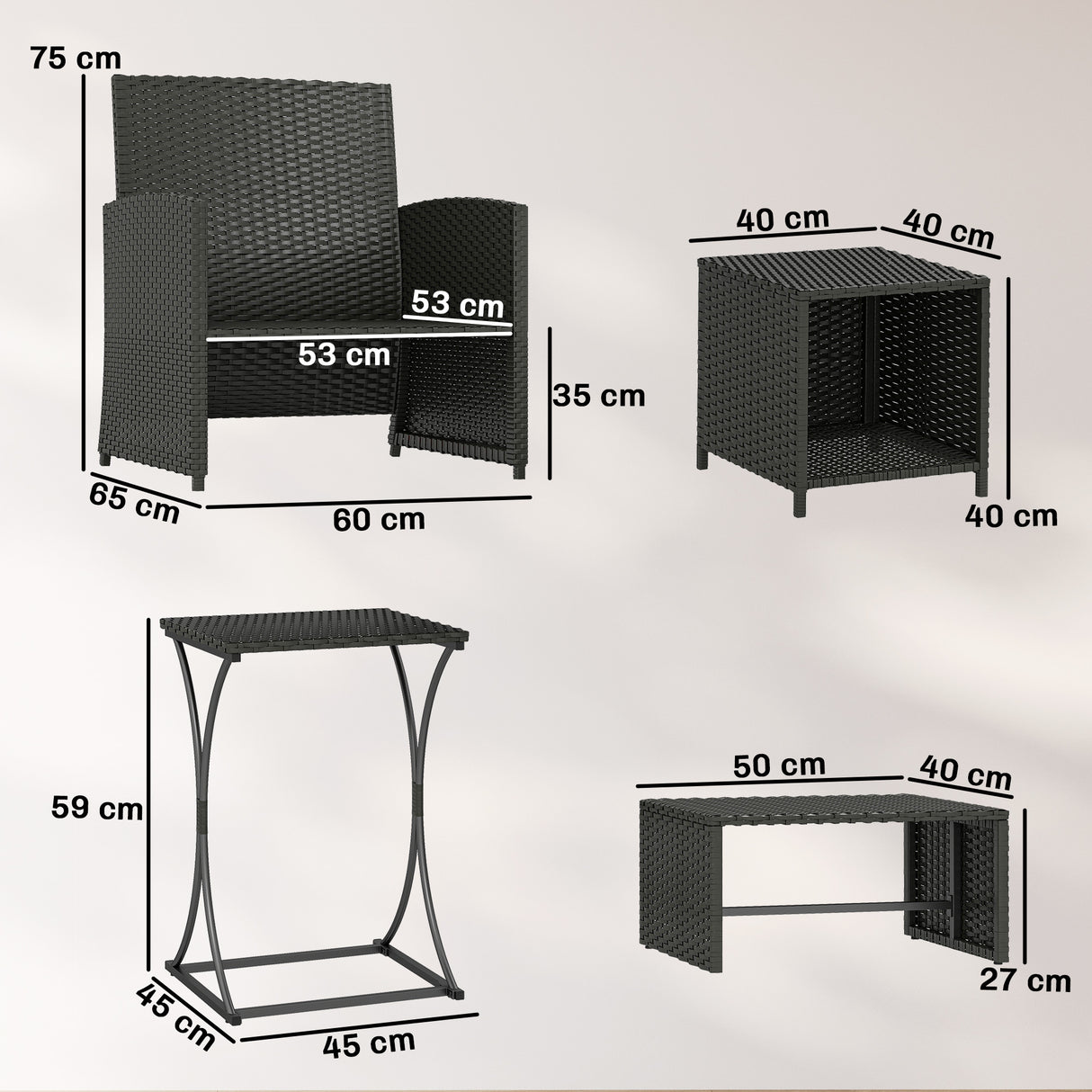 Poly Rattan 6 Pieces Garden Sofa Set With Nesting Tables And Armchairs - Velmora