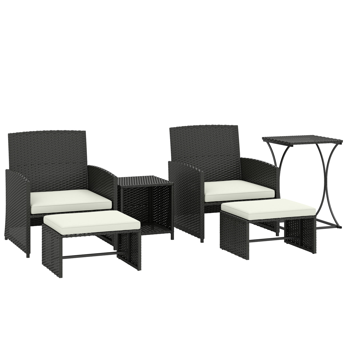 Poly Rattan 6 Pieces Garden Sofa Set With Nesting Tables And Armchairs - Velmora