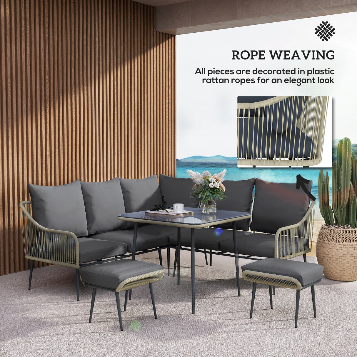 Poly Rattan 6 Pieces Garden Sofa Set With Removable and Washable Covers - Velmora