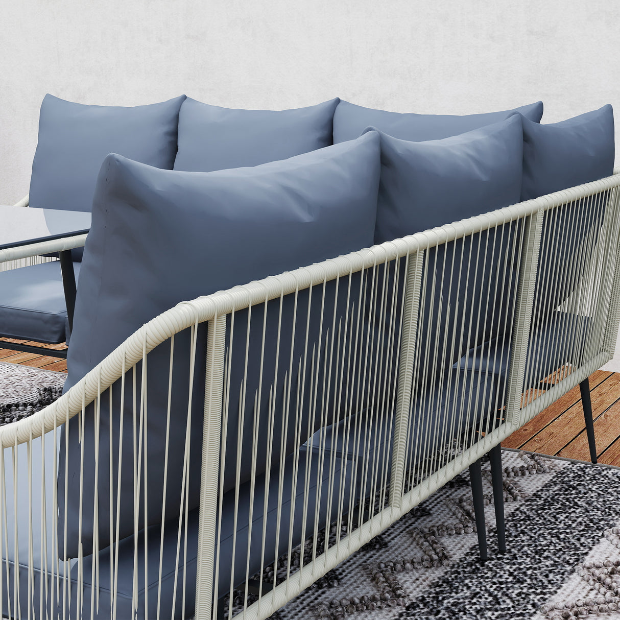 Poly Rattan 6 Pieces Garden Sofa Set With Removable and Washable Covers - Velmora