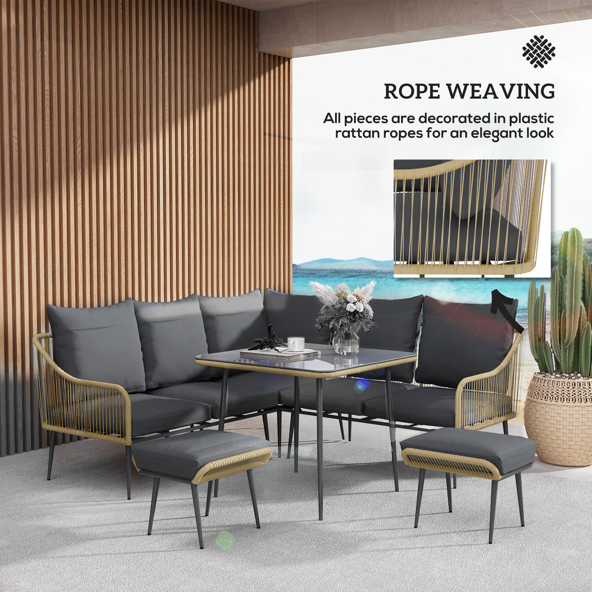 Poly Rattan 6 Pieces Garden Sofa Set With Removable and Washable Covers - Velmora