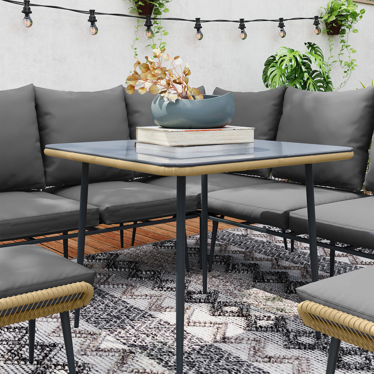 Poly Rattan 6 Pieces Garden Sofa Set With Removable and Washable Covers - Velmora