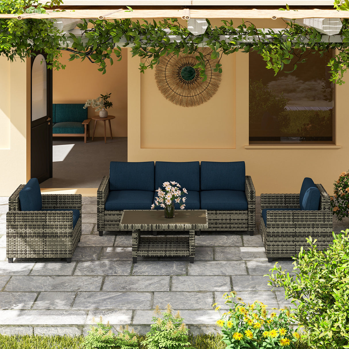 Poly Rattan 6 Pieces Modular Garden Sofa Set - Velmora