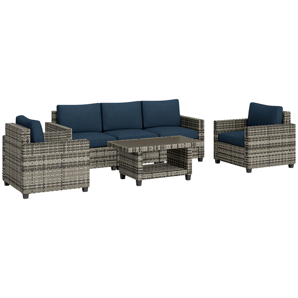 Poly Rattan 6 Pieces Modular Garden Sofa Set - Velmora