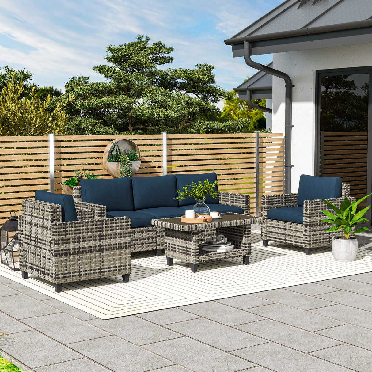 Poly Rattan 6 Pieces Modular Garden Sofa Set - Velmora