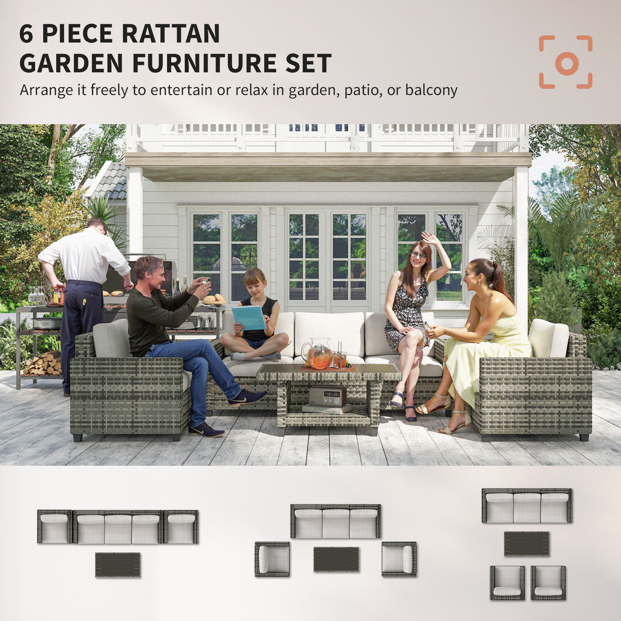 Poly Rattan 6 Pieces Modular Garden Sofa Set - Velmora