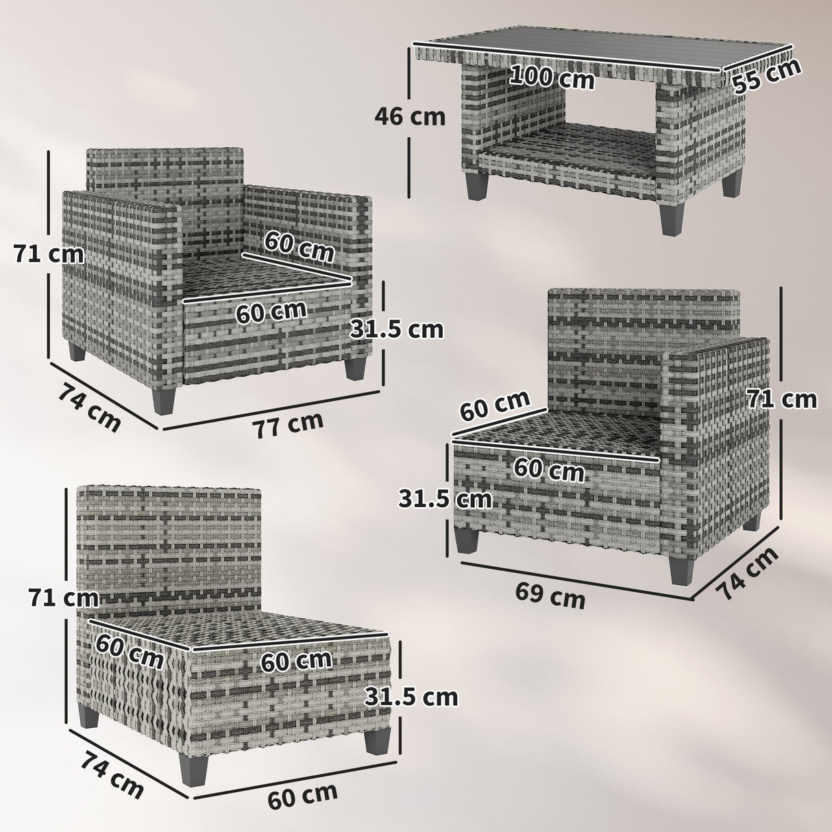 Poly Rattan 6 Pieces Modular Garden Sofa Set - Velmora