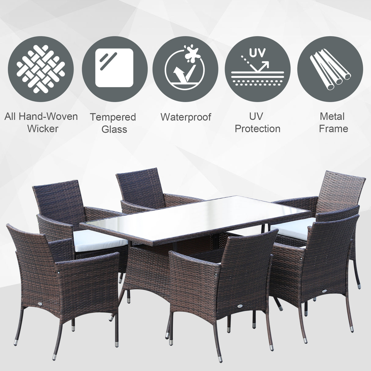 Poly Rattan 6 Seater Garden Dining Set With Cushions - Velmora