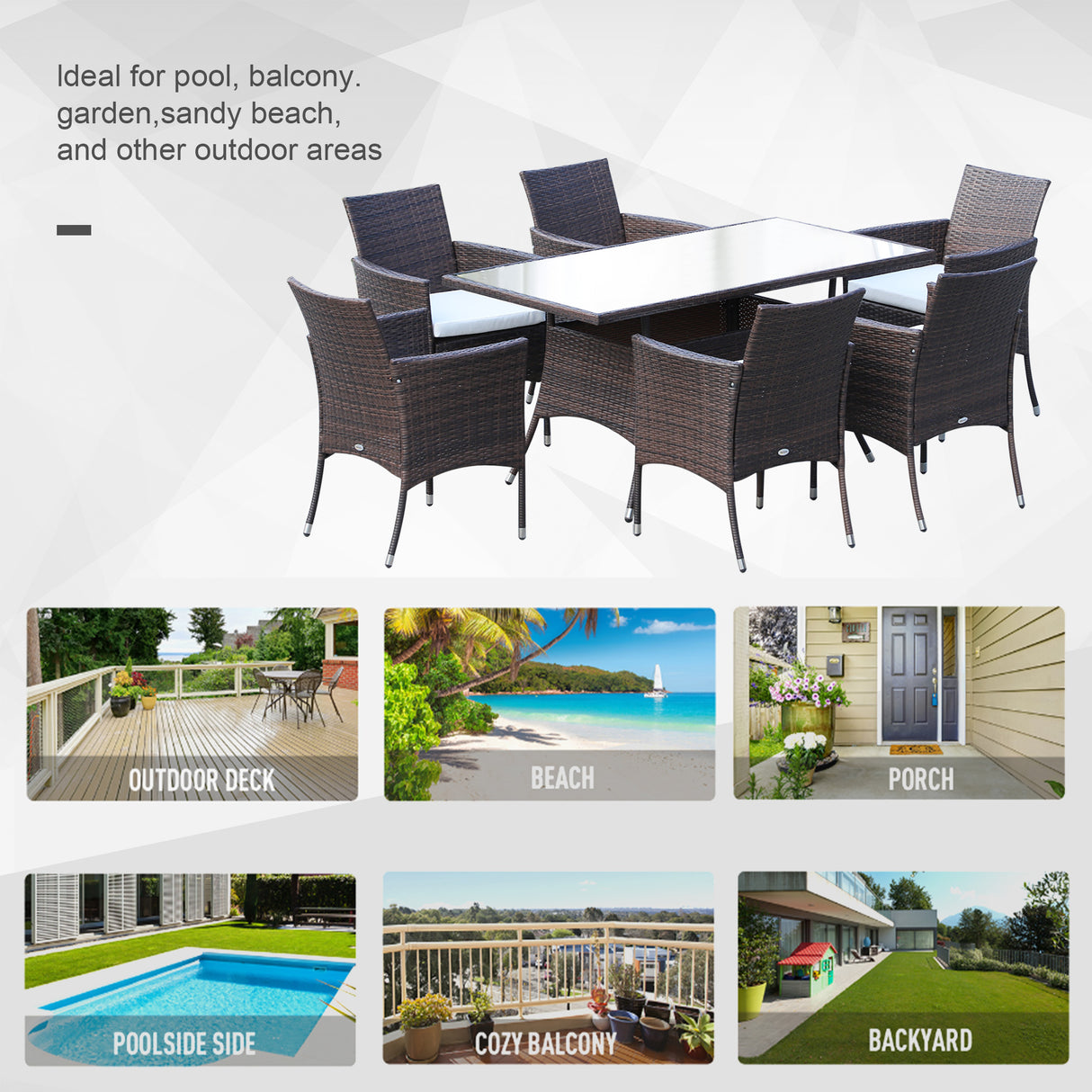Poly Rattan 6 Seater Garden Dining Set With Cushions - Velmora