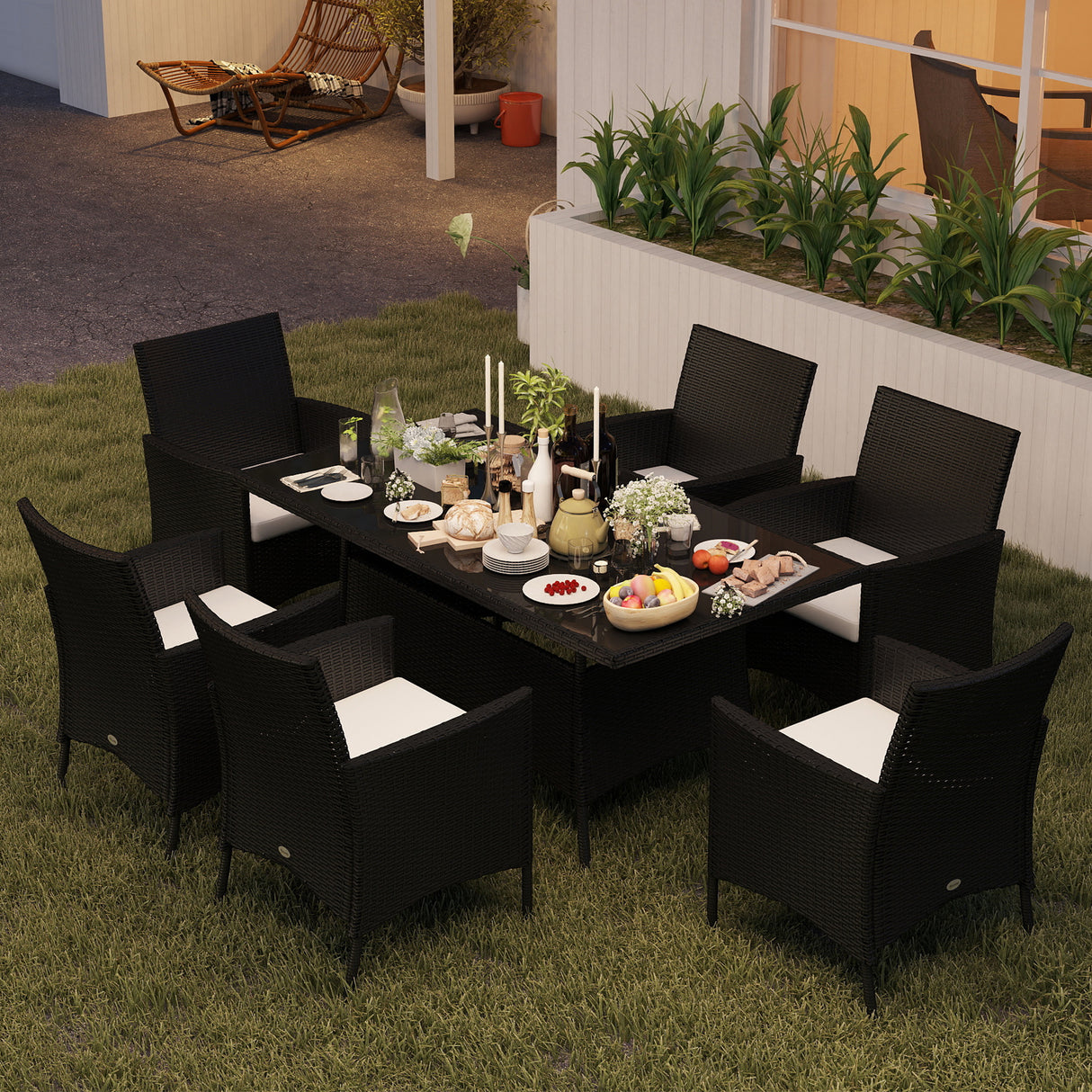 Poly Rattan 6 Seater Garden Dining Set With Cushions - Velmora