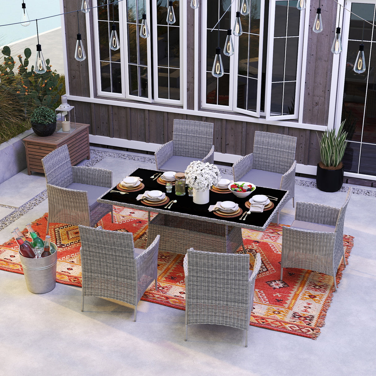 Poly Rattan 6 Seater Garden Dining Set With Cushions - Velmora
