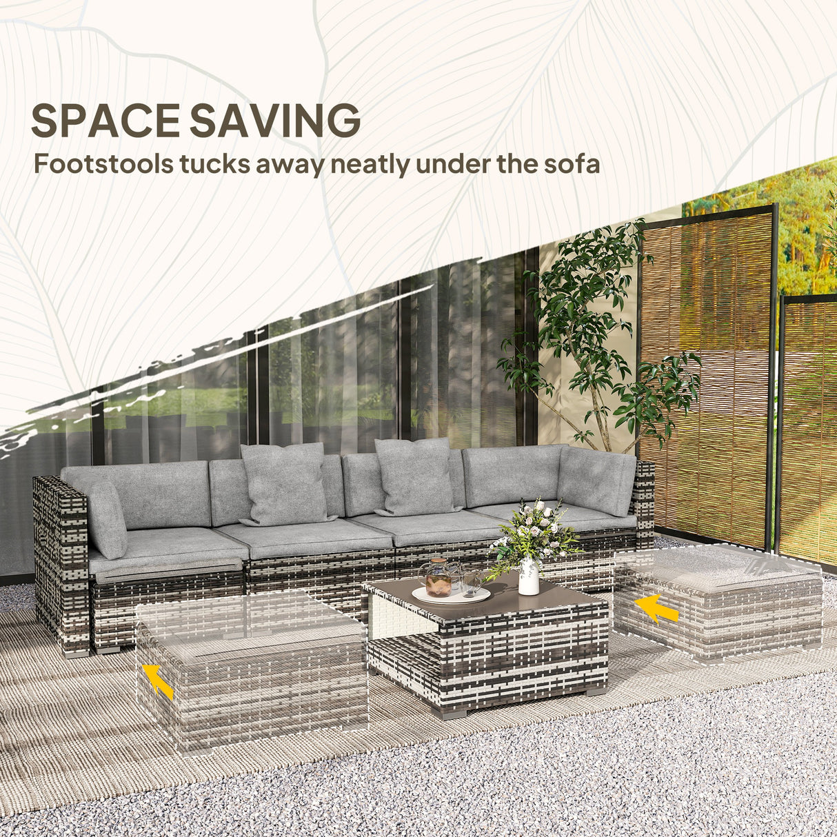 Poly Rattan 7 Pieces Garden Sofa Set With Coffee Table And Footstools - Velmora