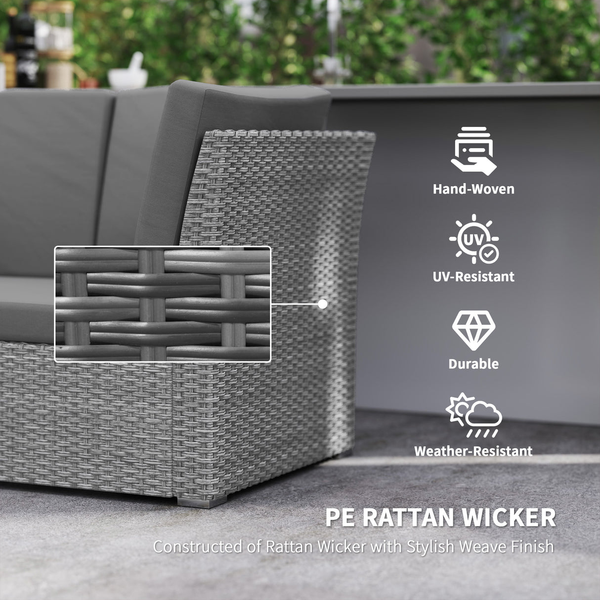 Poly Rattan 7 Pieces Garden Sofa Set With Expanding Glass Top Table - Velmora