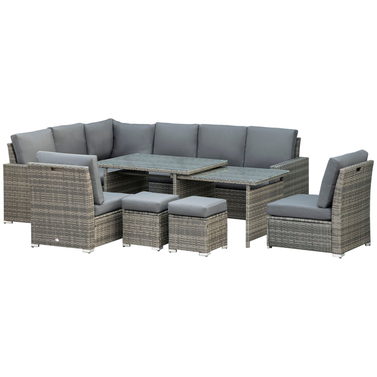 Poly Rattan 7 Pieces Garden Sofa Set With Expanding Glass Top Table - Velmora