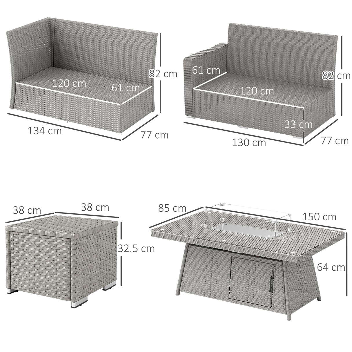 Poly Rattan 7 Pieces Garden Sofa Set With Gas Fire Pit Table - Velmora
