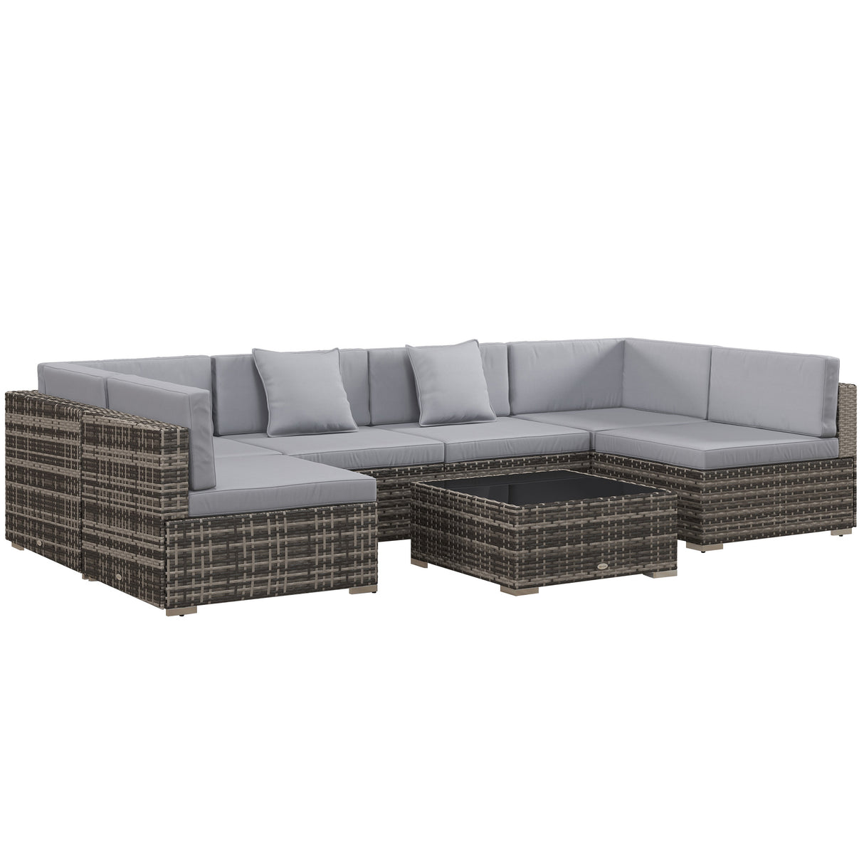 Poly Rattan 7 Pieces Garden Sofa Set With Square Glass Top Table - Velmora