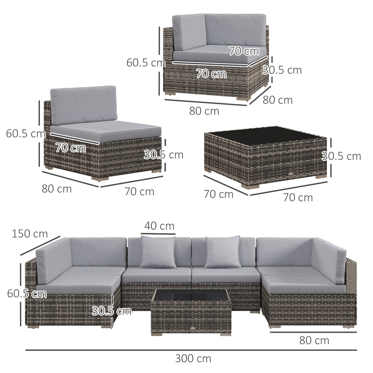 Poly Rattan 7 Pieces Garden Sofa Set With Square Glass Top Table - Velmora