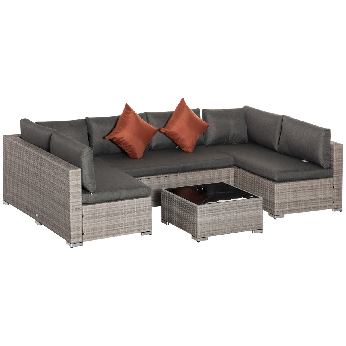 Poly Rattan 7 Pieces Garden Sofa Set With Square Glass Top Table - Velmora