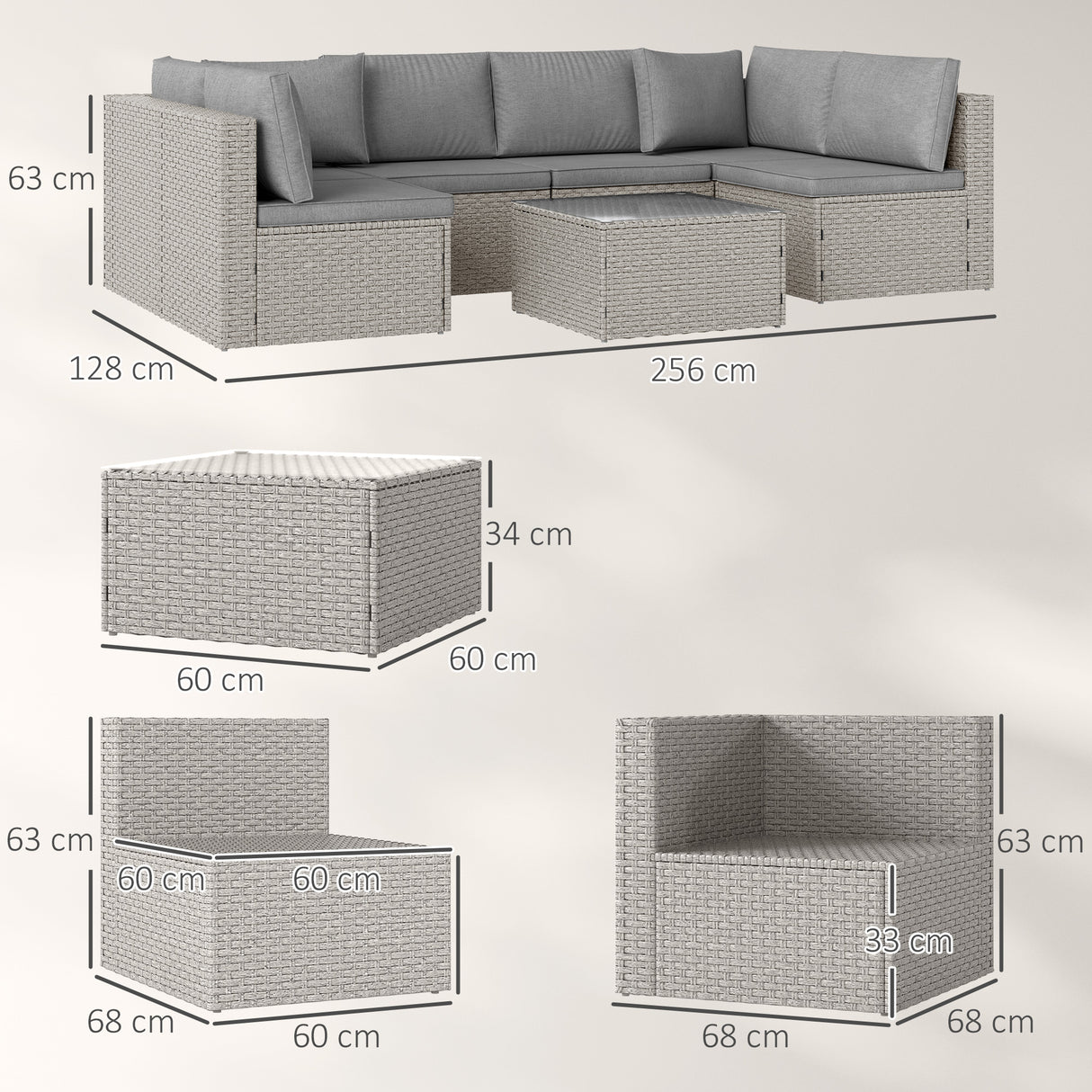 Poly Rattan 7 Pieces Modular Garden Sofa Set - Velmora