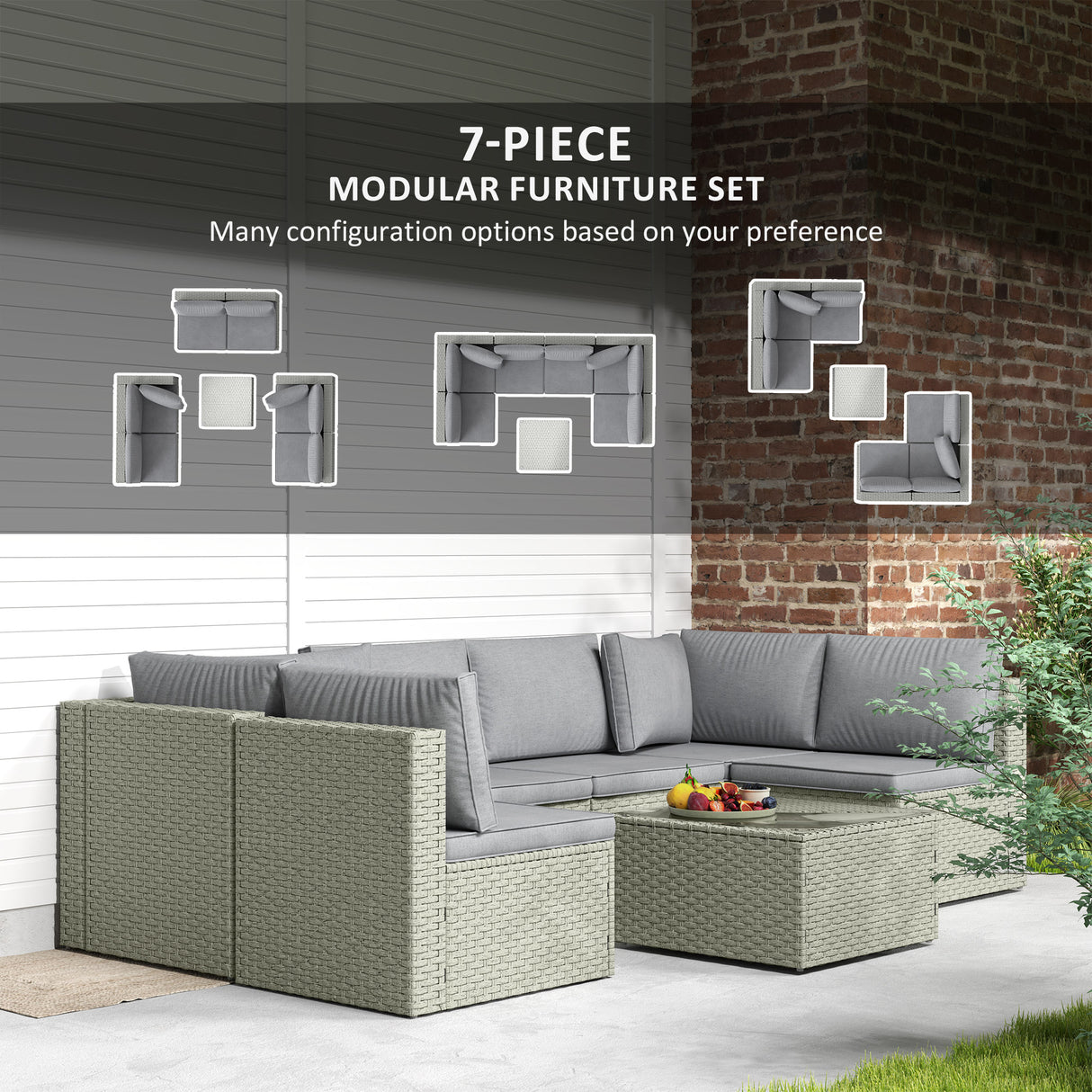 Poly Rattan 7 Pieces Modular Garden Sofa Set - Velmora