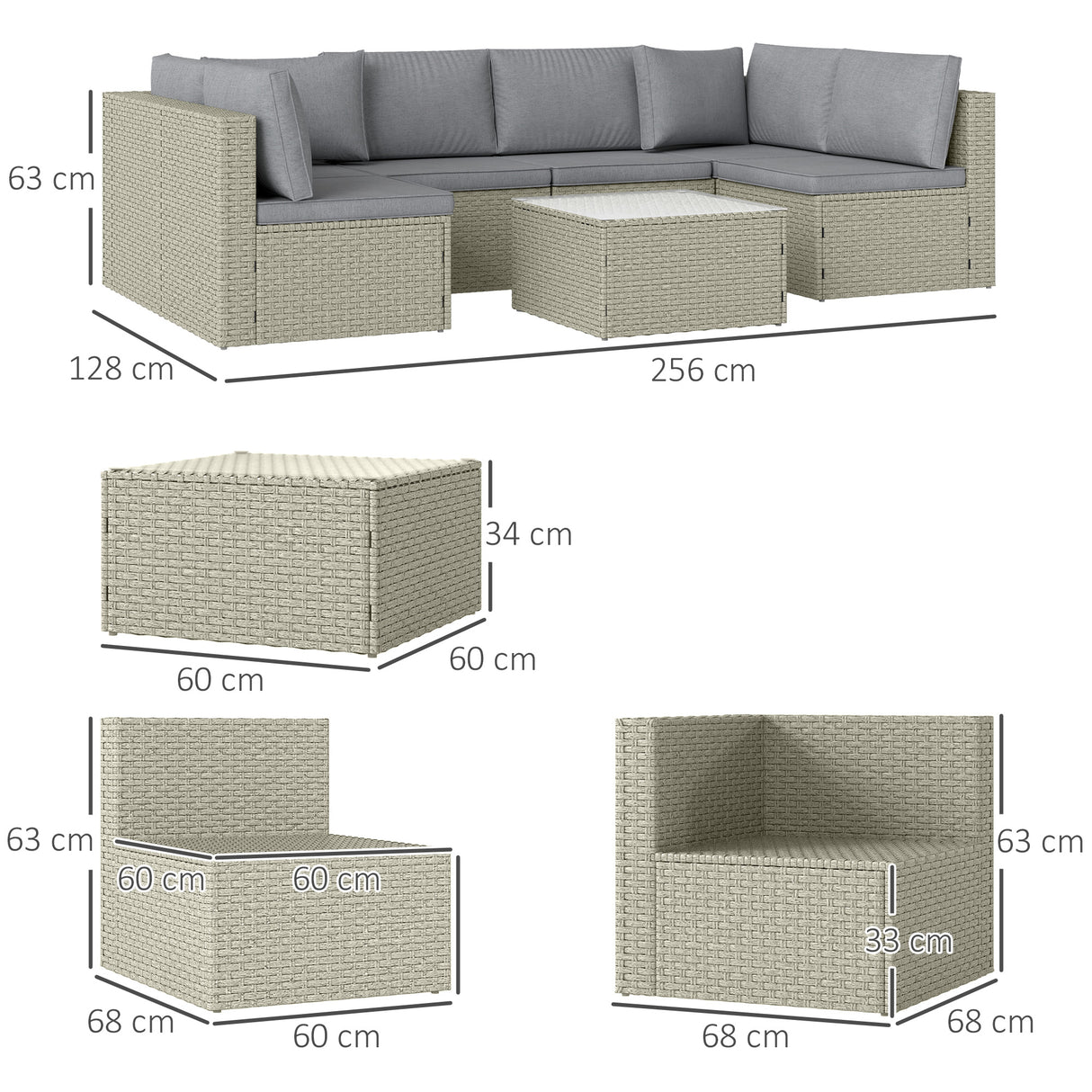 Poly Rattan 7 Pieces Modular Garden Sofa Set - Velmora