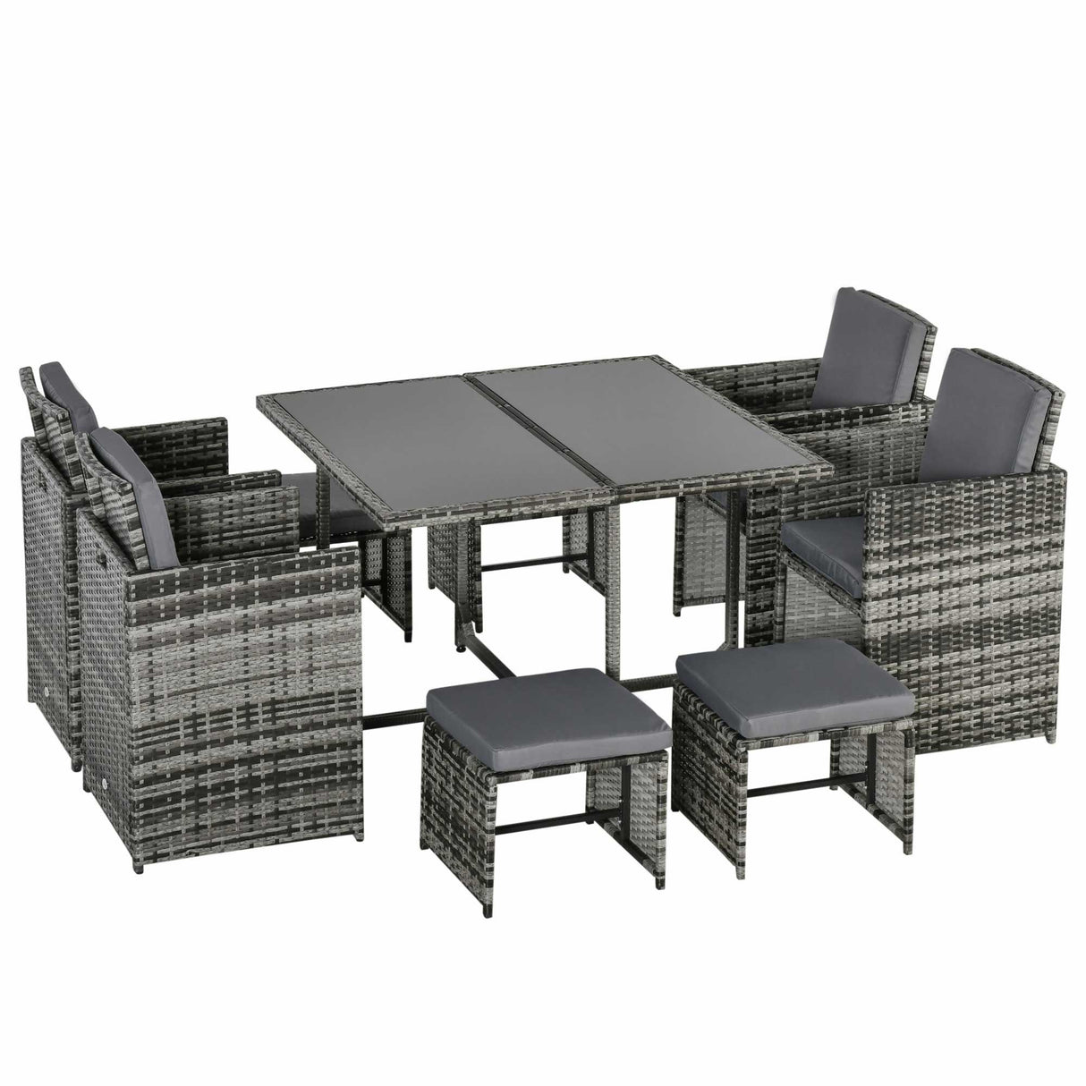 Poly Rattan 9 Piece Garden Dining Set With Armchairs And Glass Top Table - Velmora