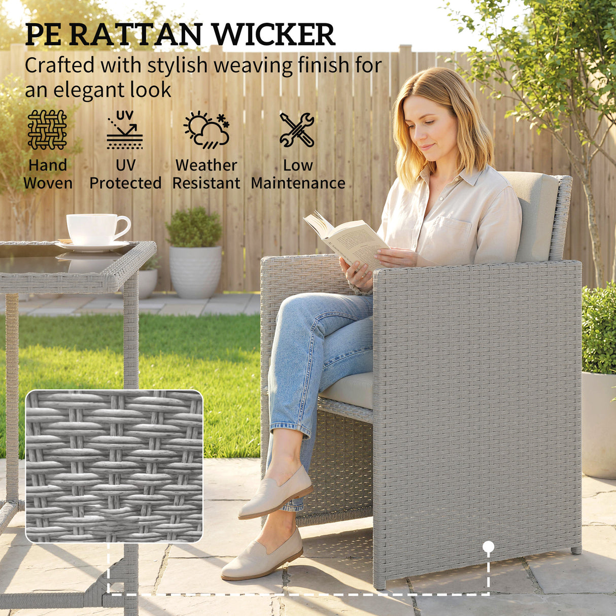 Poly Rattan 9 Piece Garden Dining Set With Armchairs And Glass Top Table - Velmora