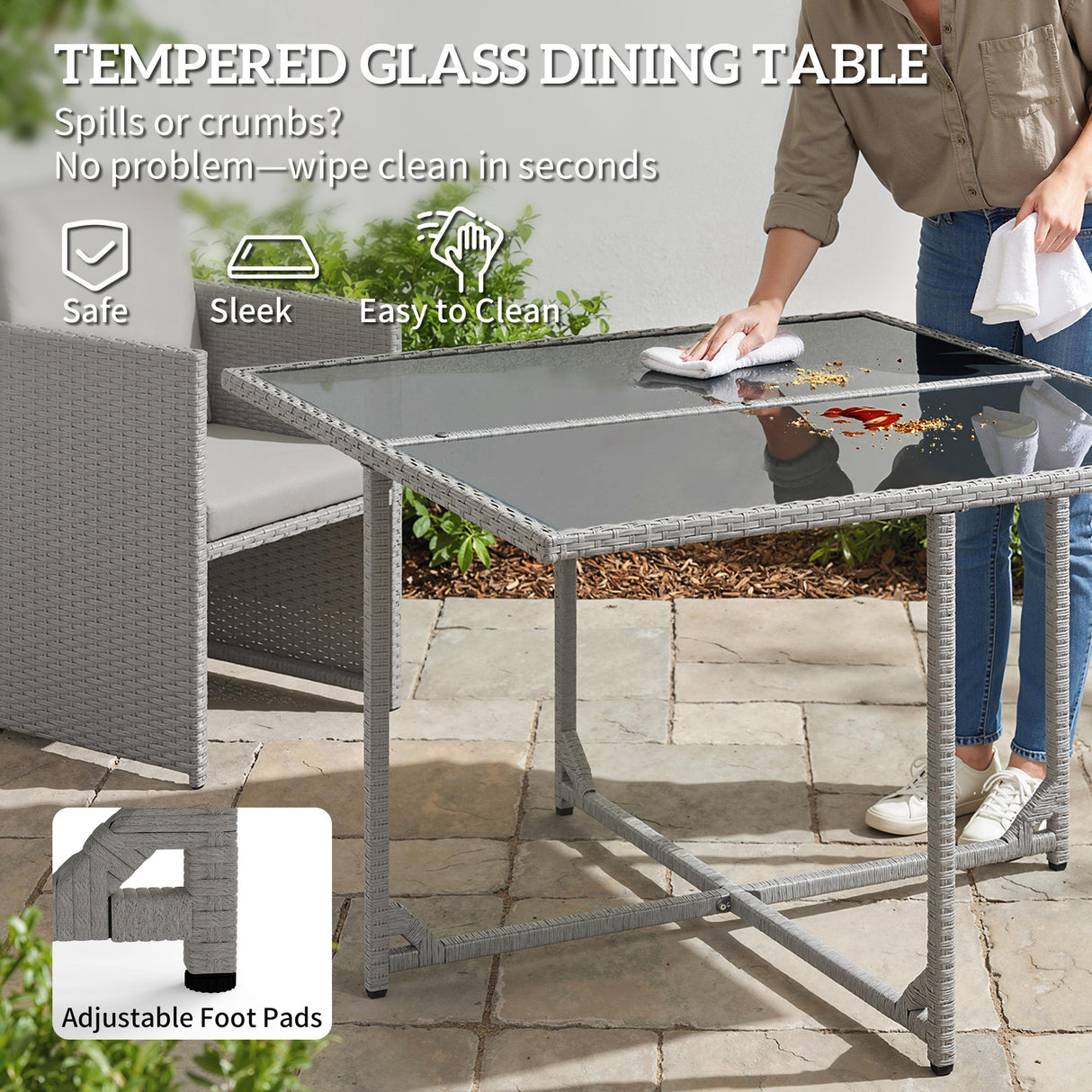 Poly Rattan 9 Piece Garden Dining Set With Armchairs And Glass Top Table - Velmora