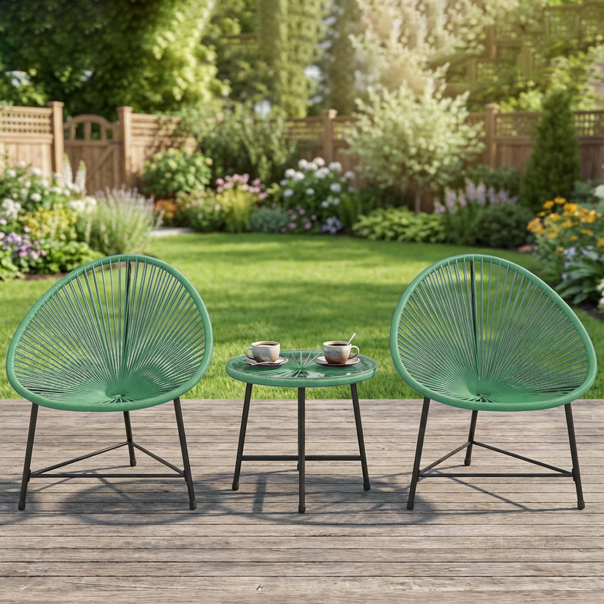 Poly Rattan Bistro Set With Acapulco Chairs and Round Glass Top Table - Velmora