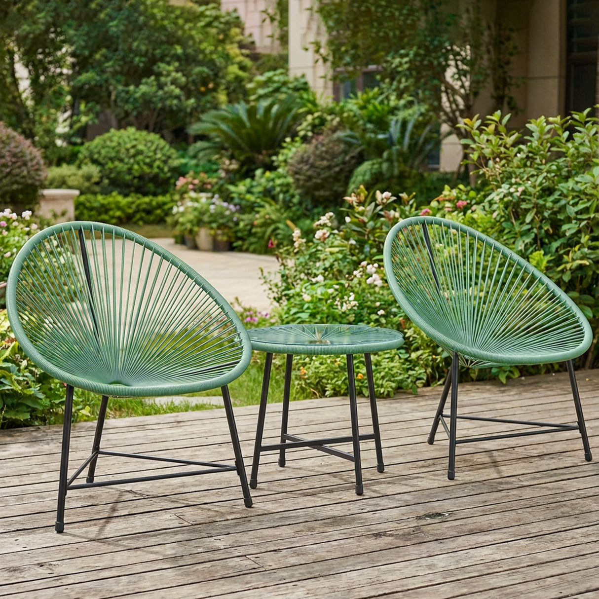 Poly Rattan Bistro Set With Acapulco Chairs and Round Glass Top Table - Velmora