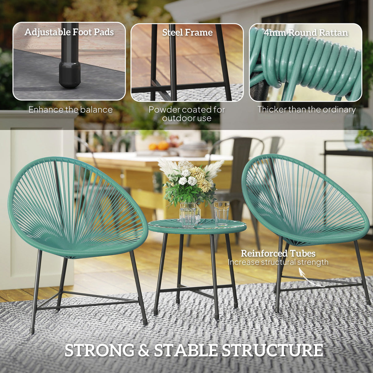 Poly Rattan Bistro Set With Acapulco Chairs and Round Glass Top Table - Velmora