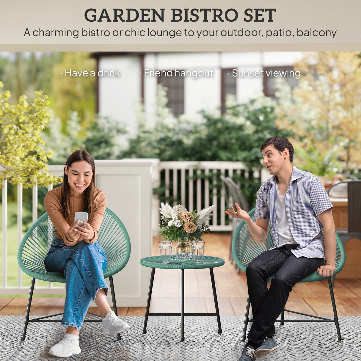 Poly Rattan Bistro Set With Acapulco Chairs and Round Glass Top Table - Velmora