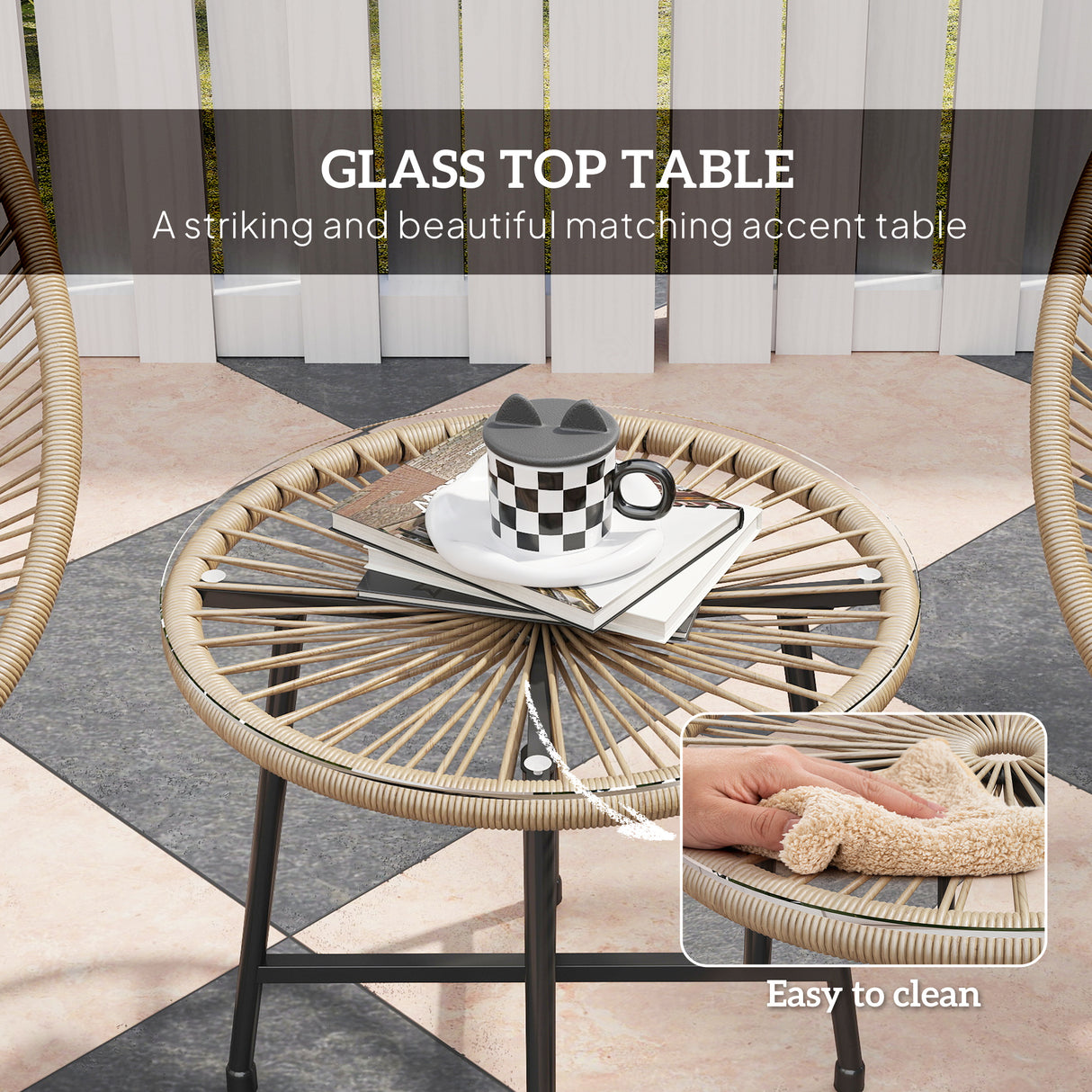 Poly Rattan Bistro Set With Acapulco Chairs and Round Glass Top Table - Velmora