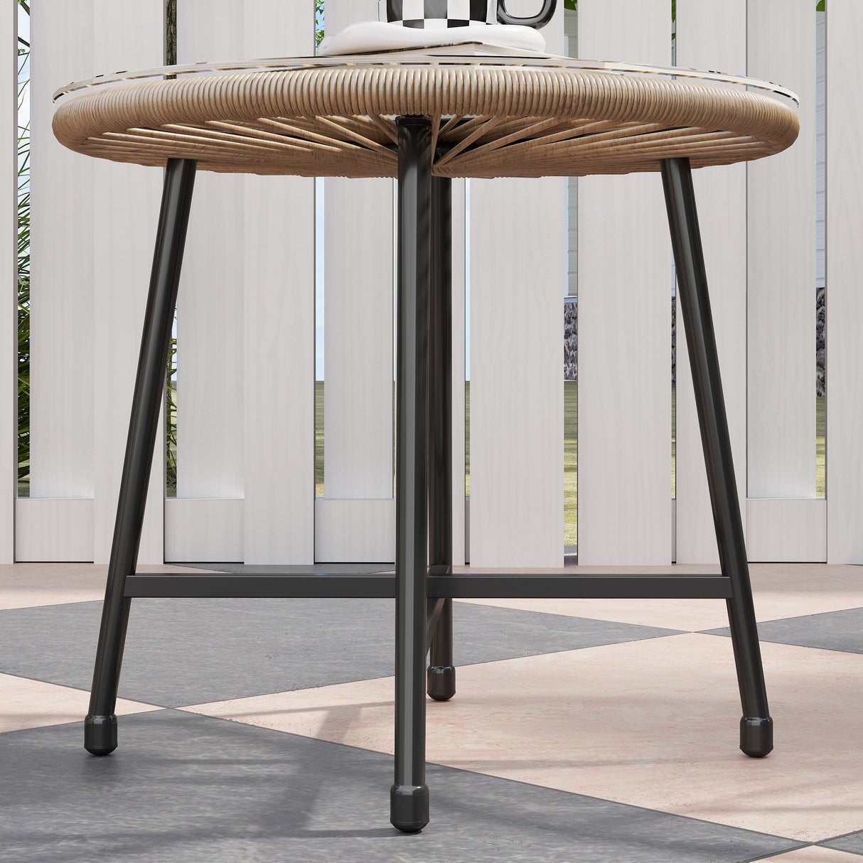 Poly Rattan Bistro Set With Acapulco Chairs and Round Glass Top Table - Velmora