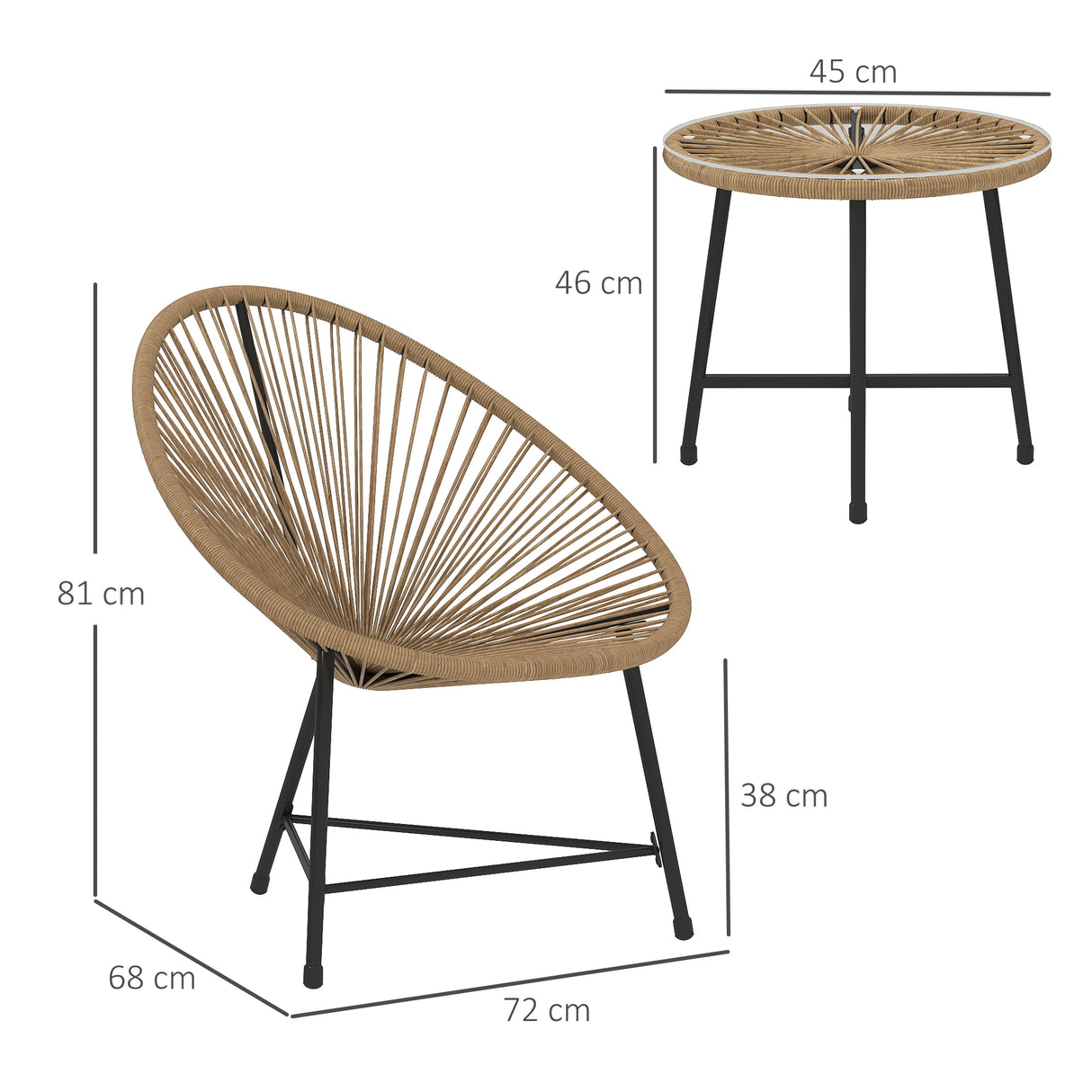 Poly Rattan Bistro Set With Acapulco Chairs and Round Glass Top Table - Velmora