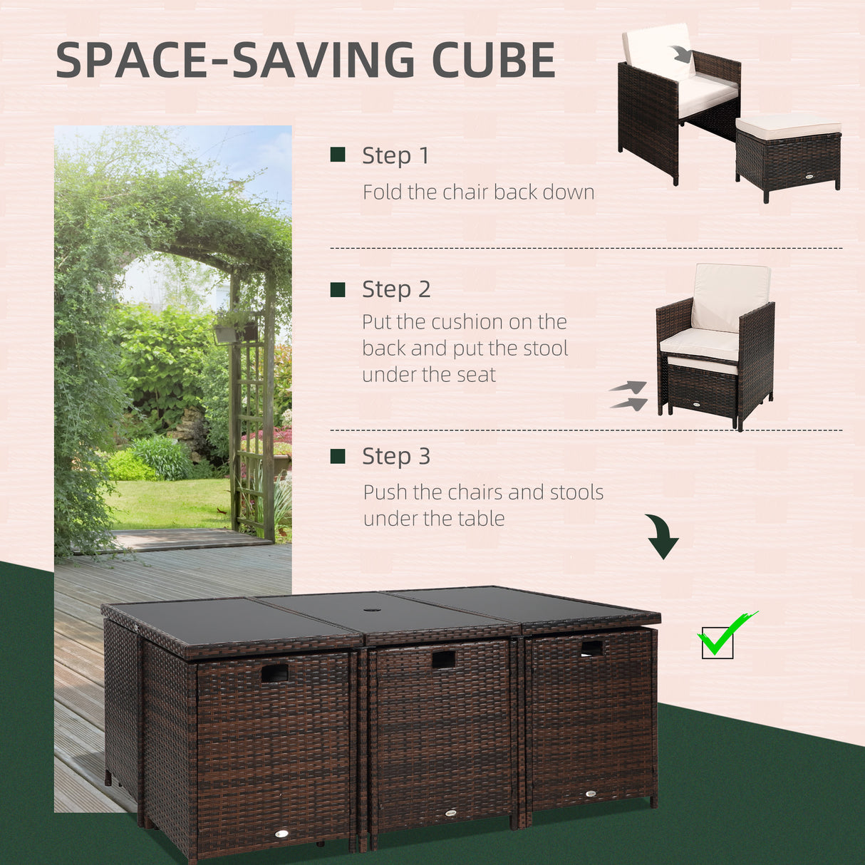 Poly Rattan Cube 10 Seater Garden Dining Set With Glass Top Table - Velmora